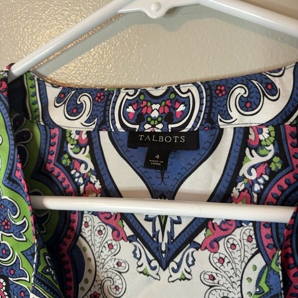Talbots 100% Silk 3/4 Sleeve Blouse Paisley Top Colorful Pink Blue Size 4 - Picture 3 of 7